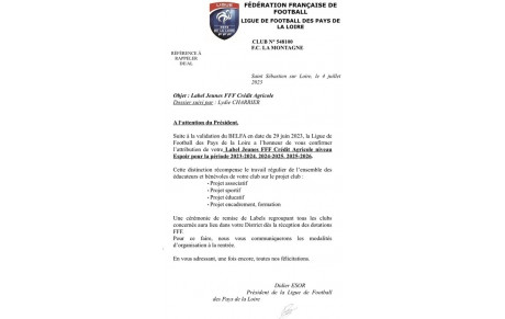 ATTRIBUTION LABEL JEUNES FFF CRÉDIT AGRICOLE