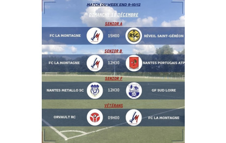 MATCHS DU WEEK-END DU 9-10/12